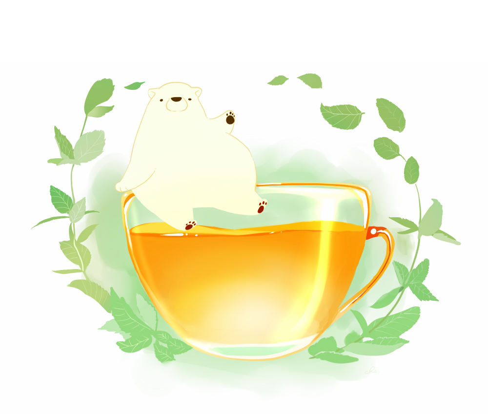 白熊香草茶插画图片壁纸
