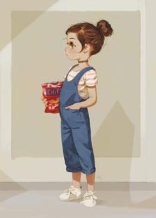 Girl with chips插画图片壁纸