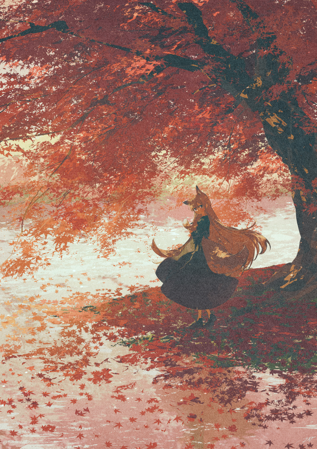 红叶和狐狸插画图片壁纸