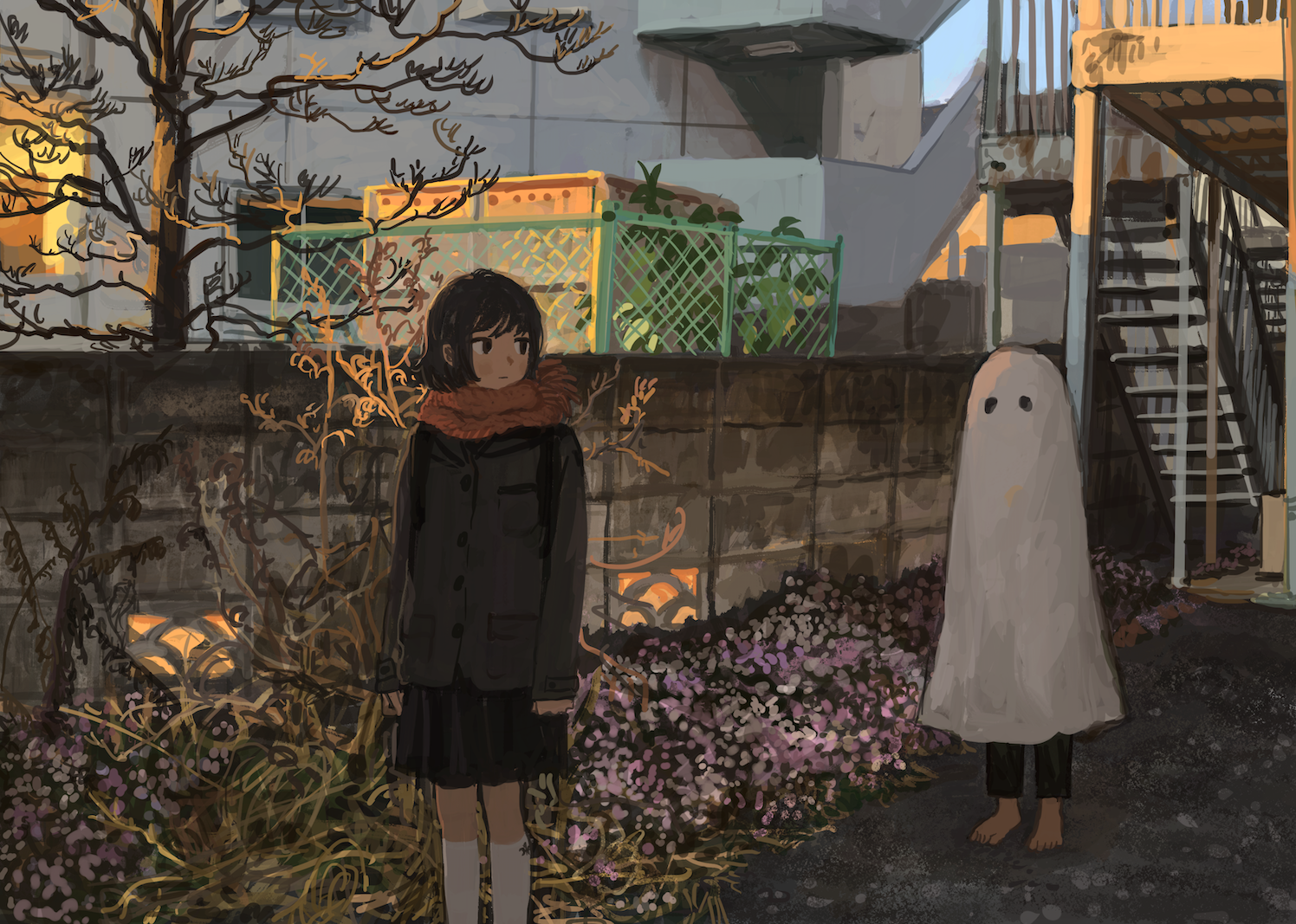 傍晚的妖怪插画图片壁纸