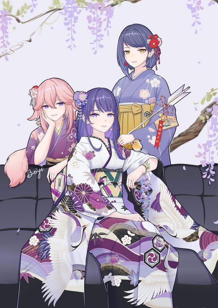 新年合照 inazuma trio's portrait插画图片壁纸