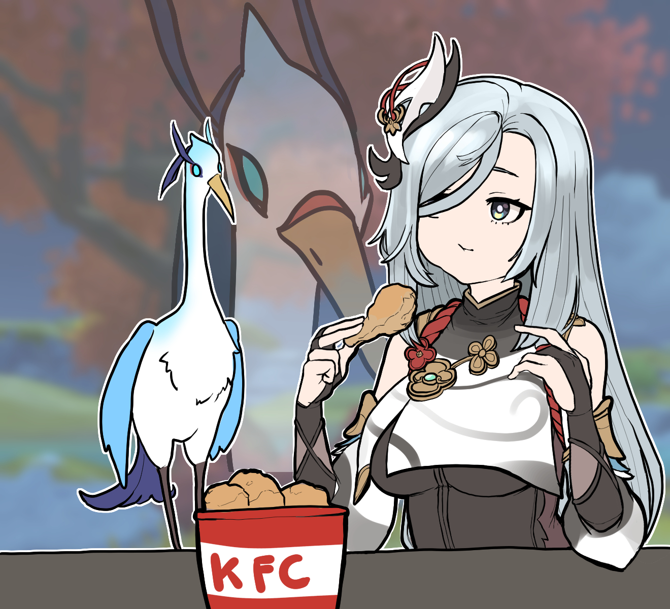 Eating chicken InForntOf her mom插画图片壁纸