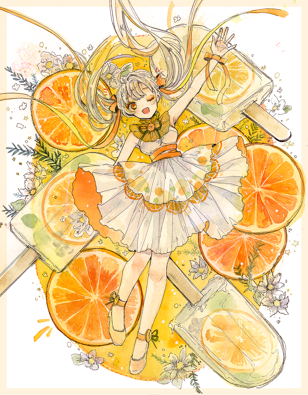 橘子冰棒插画图片壁纸