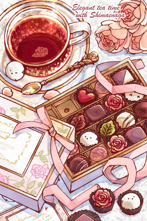 西玛埃纳加和优雅的下午茶插画图片壁纸