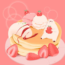 草莓白熊薄饼插画图片壁纸