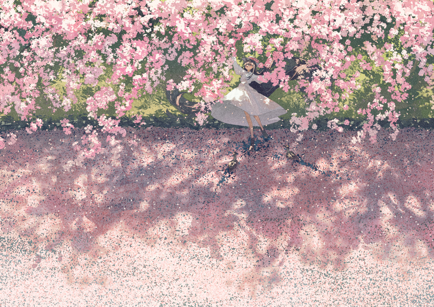 樱花河插画图片壁纸