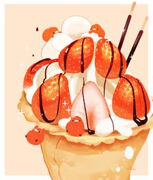 草莓堆积如山的可丽饼插画图片壁纸