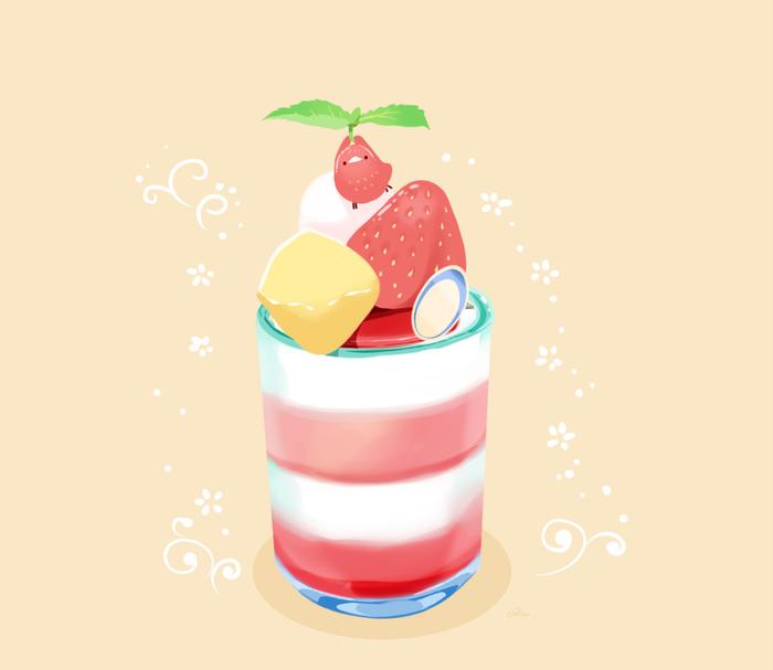 草莓和芒果的调味汁插画图片壁纸