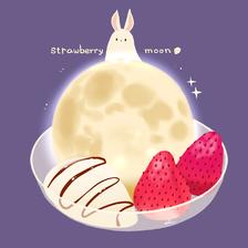 草莓月亮插画图片壁纸
