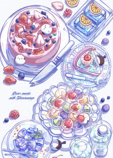 西玛埃纳加和果冻甜点插画图片壁纸