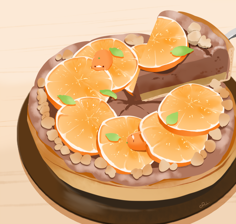 橙子和巧克力蛋挞插画图片壁纸