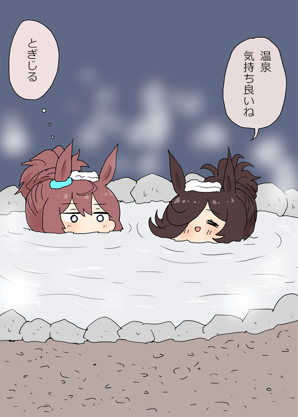 泡温泉的波本和米饭