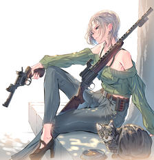 Gun×Girl×Cat插画图片壁纸