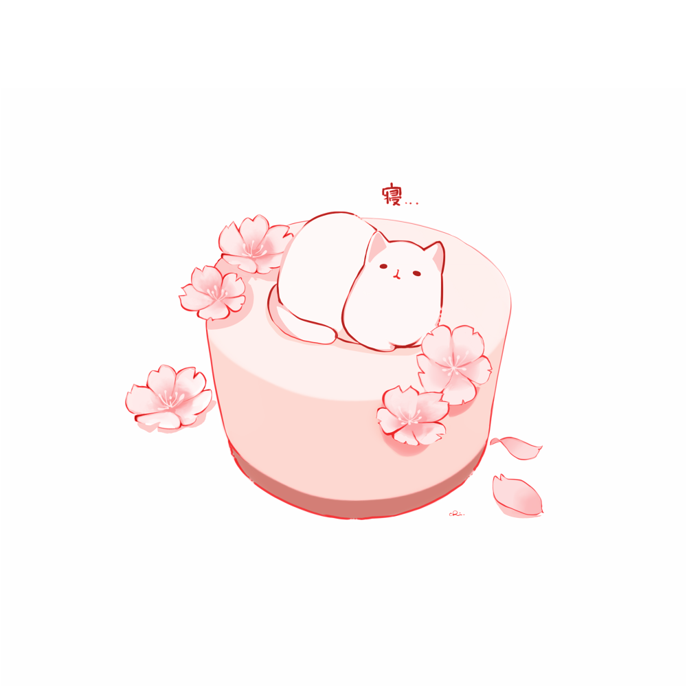 樱花和猫的蛋糕插画图片壁纸
