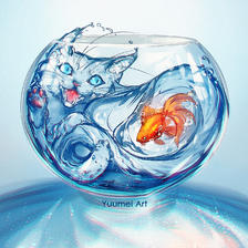 Naughty Liquid Cat插画图片壁纸