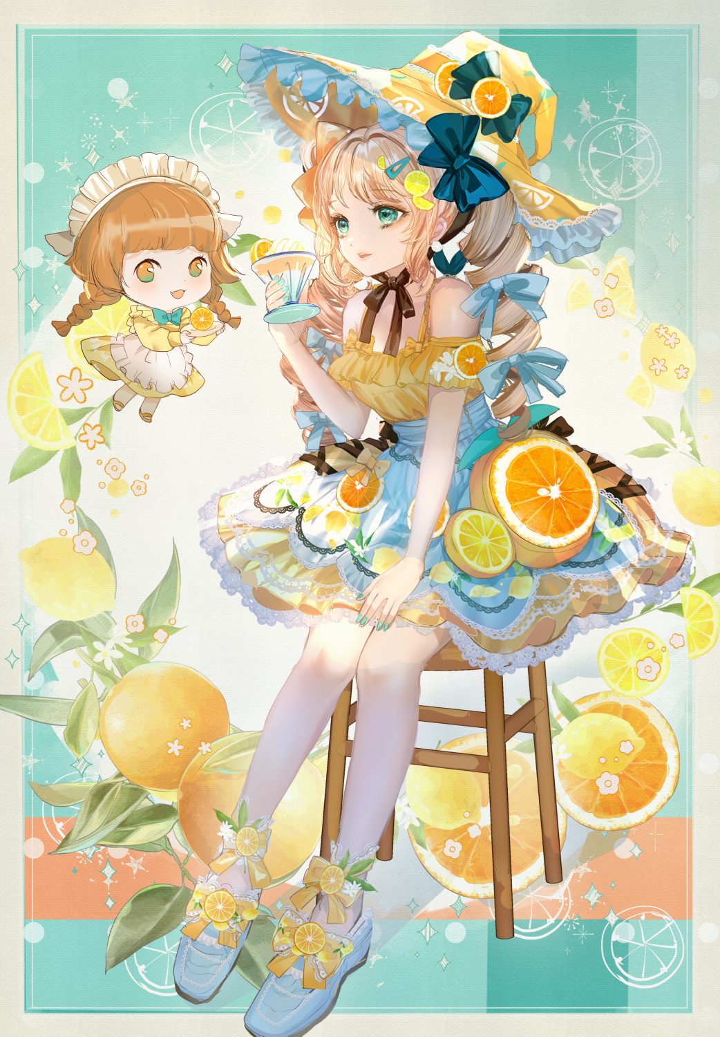 初夏のレモン×オレンジ魔女(全身版)插画图片壁纸