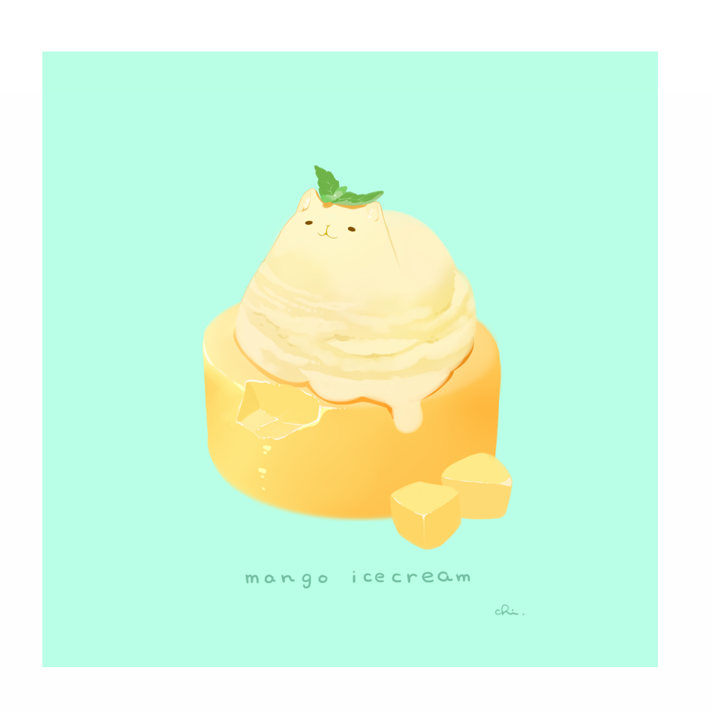 芒果冰淇淋和芒果布丁插画图片壁纸
