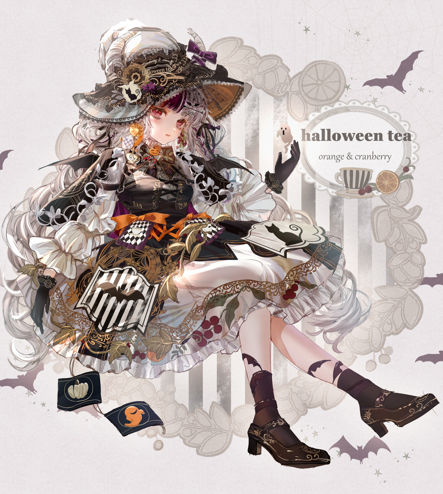 ハロウィンのオレンジ紅茶魔女(全身版)插画图片壁纸