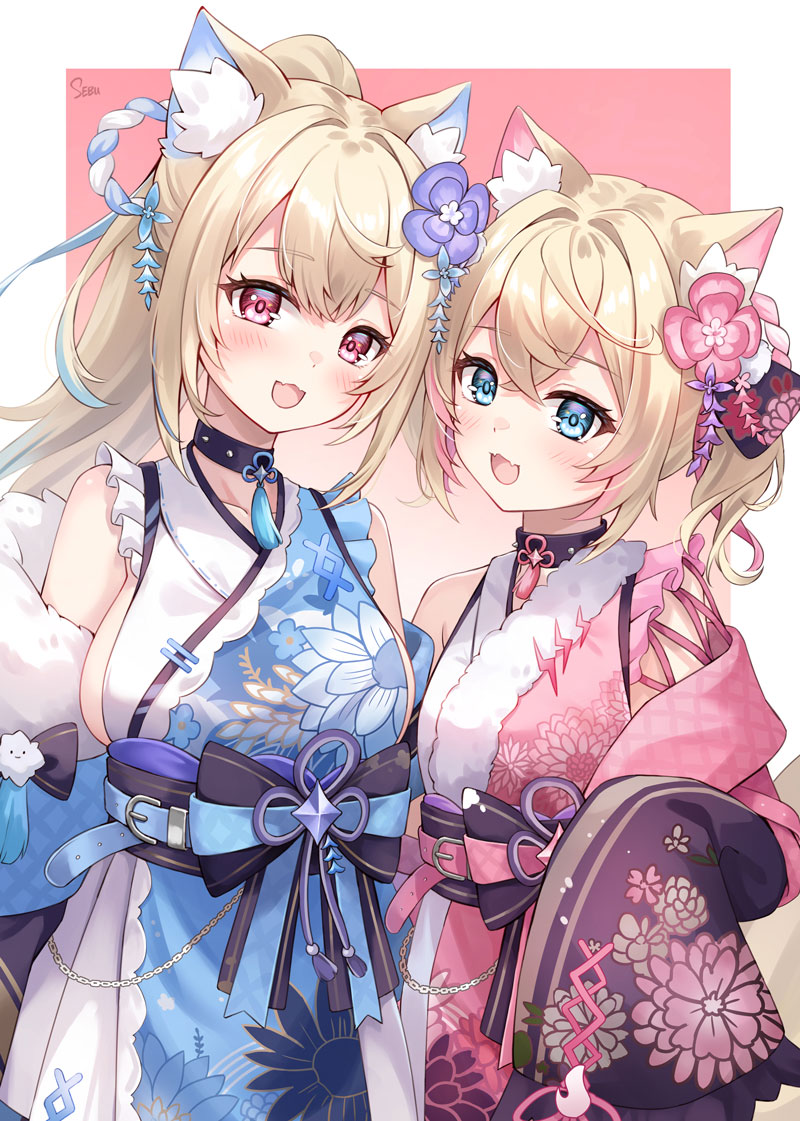 FUWAMOCO (New Year Outfit)插画图片壁纸