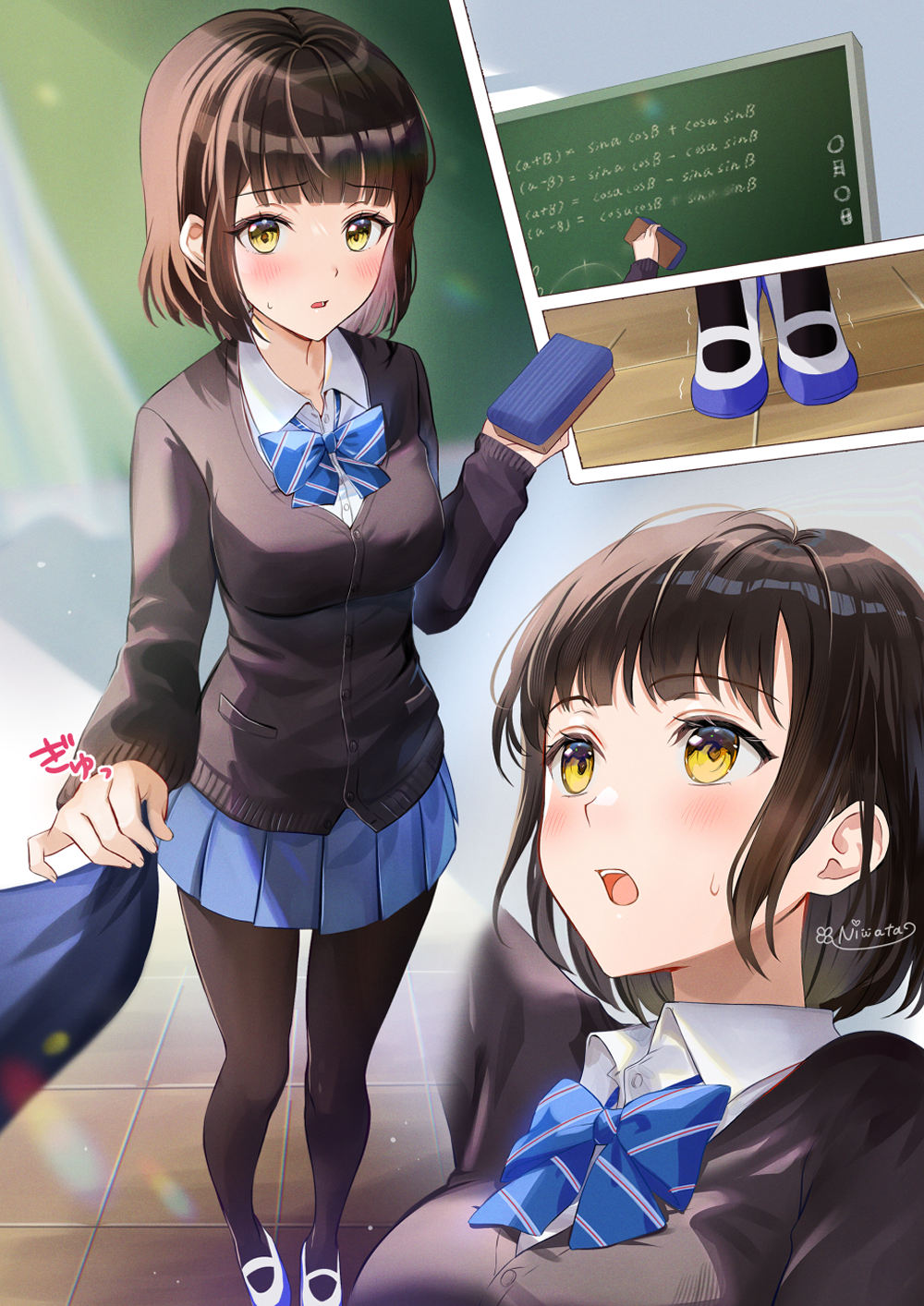 “黑板上…够不到…”插画图片壁纸