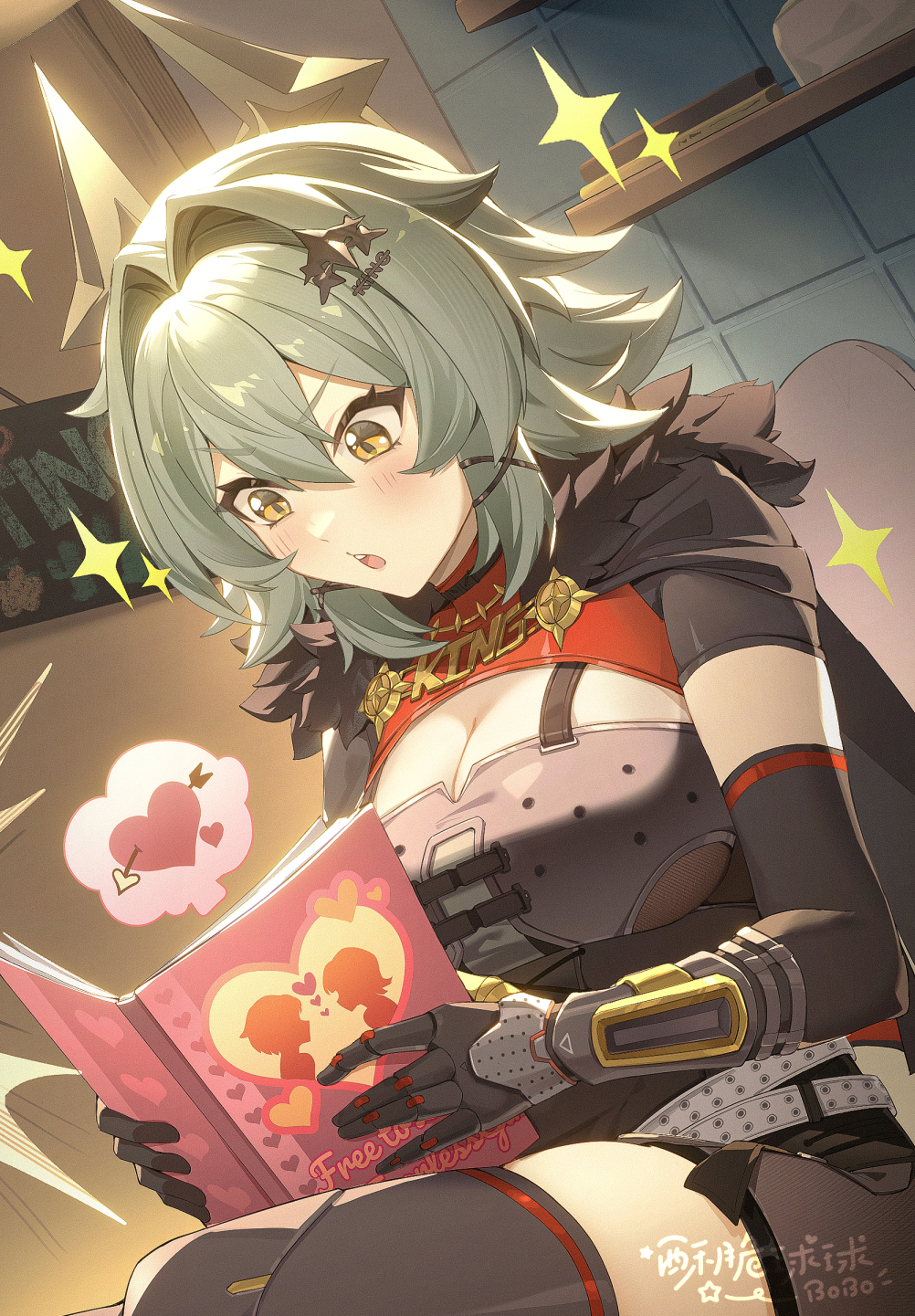 偷看少女漫画中！插画图片壁纸