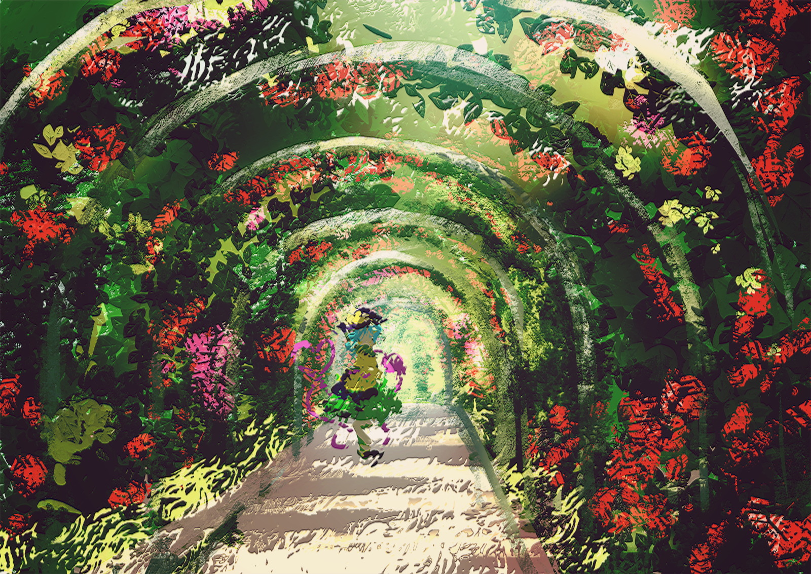 玫瑰拱门插画图片壁纸