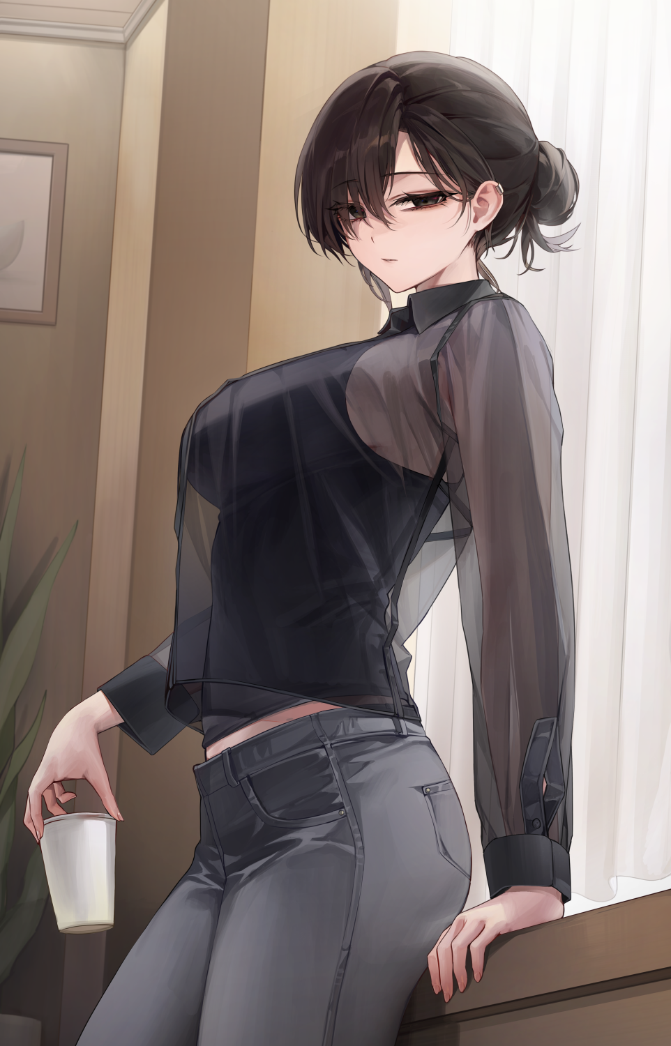 透明衬衫的拍摄-女孩子黑发