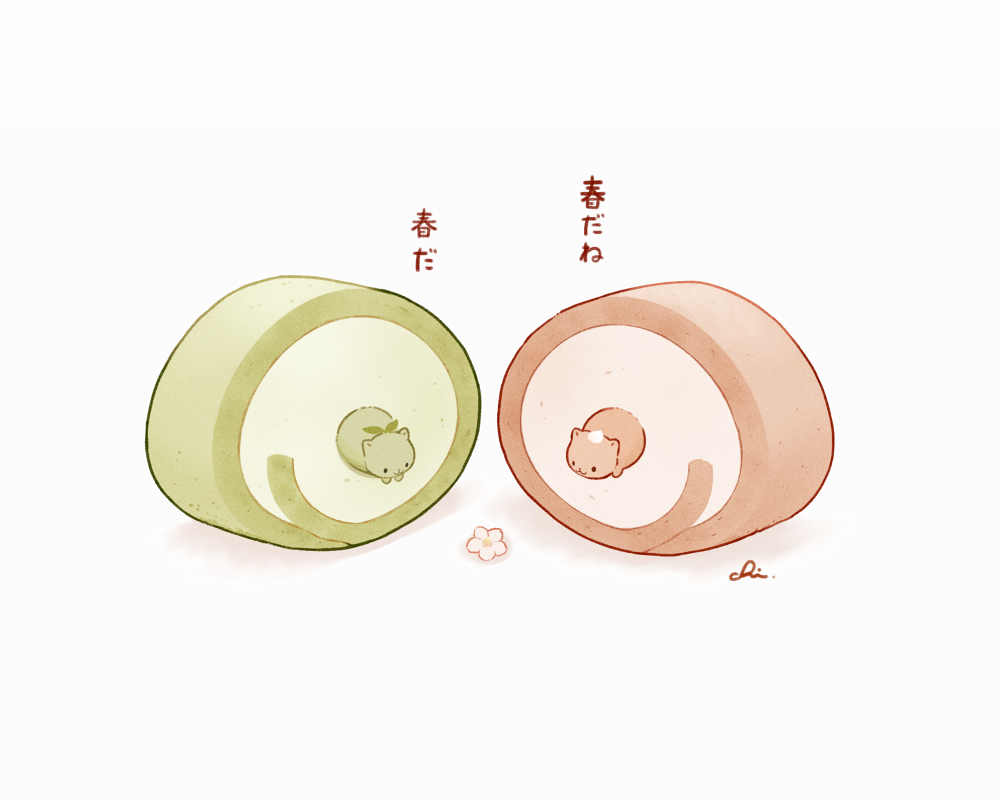 桜ロールと抹茶ロール插画图片壁纸