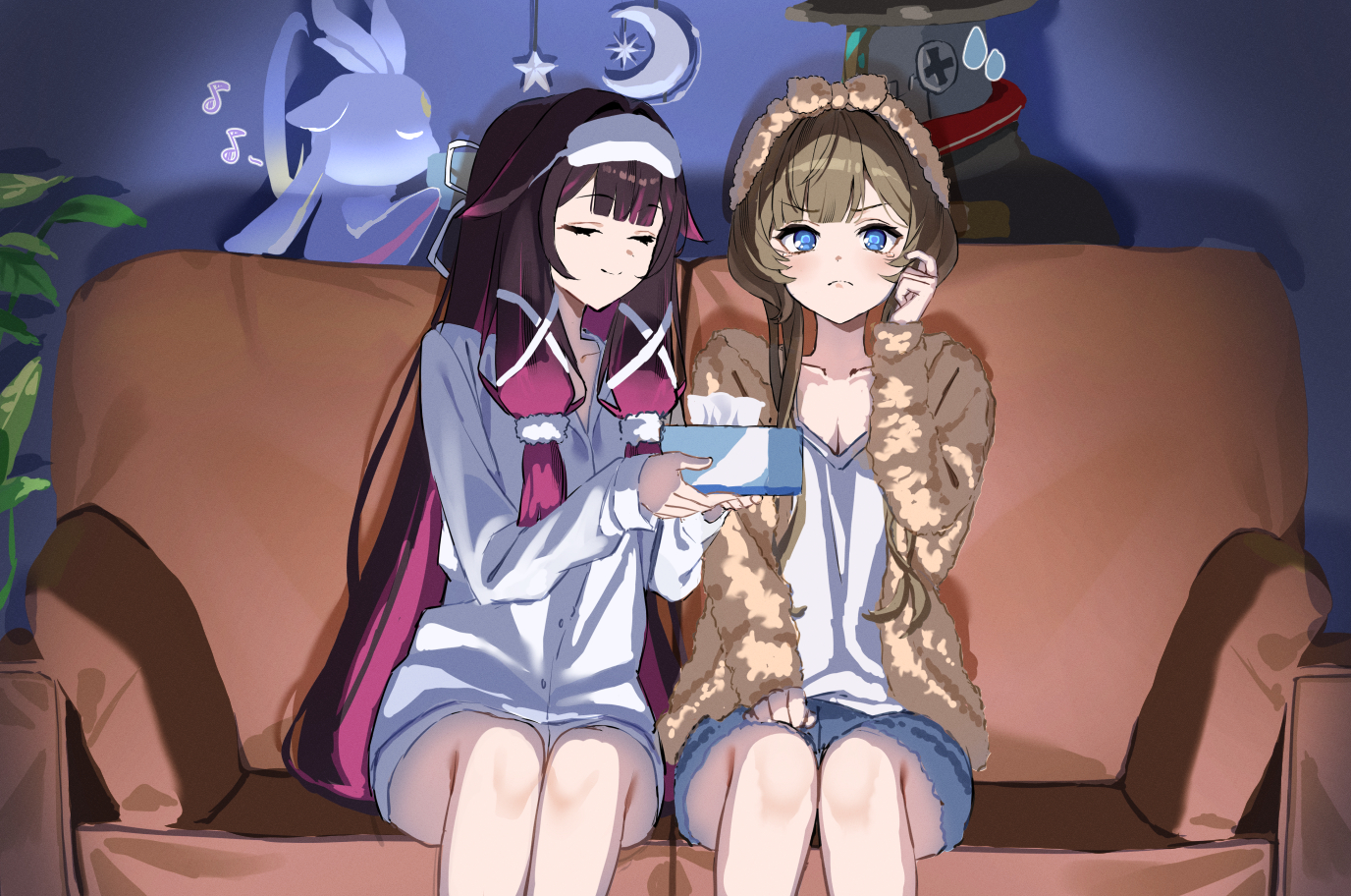 映画を見る２人插画图片壁纸