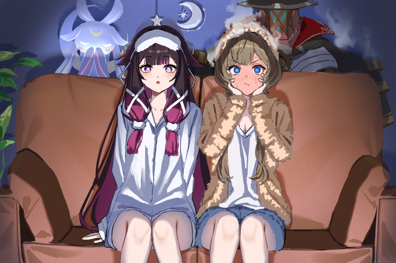 映画を見る２人插画图片壁纸