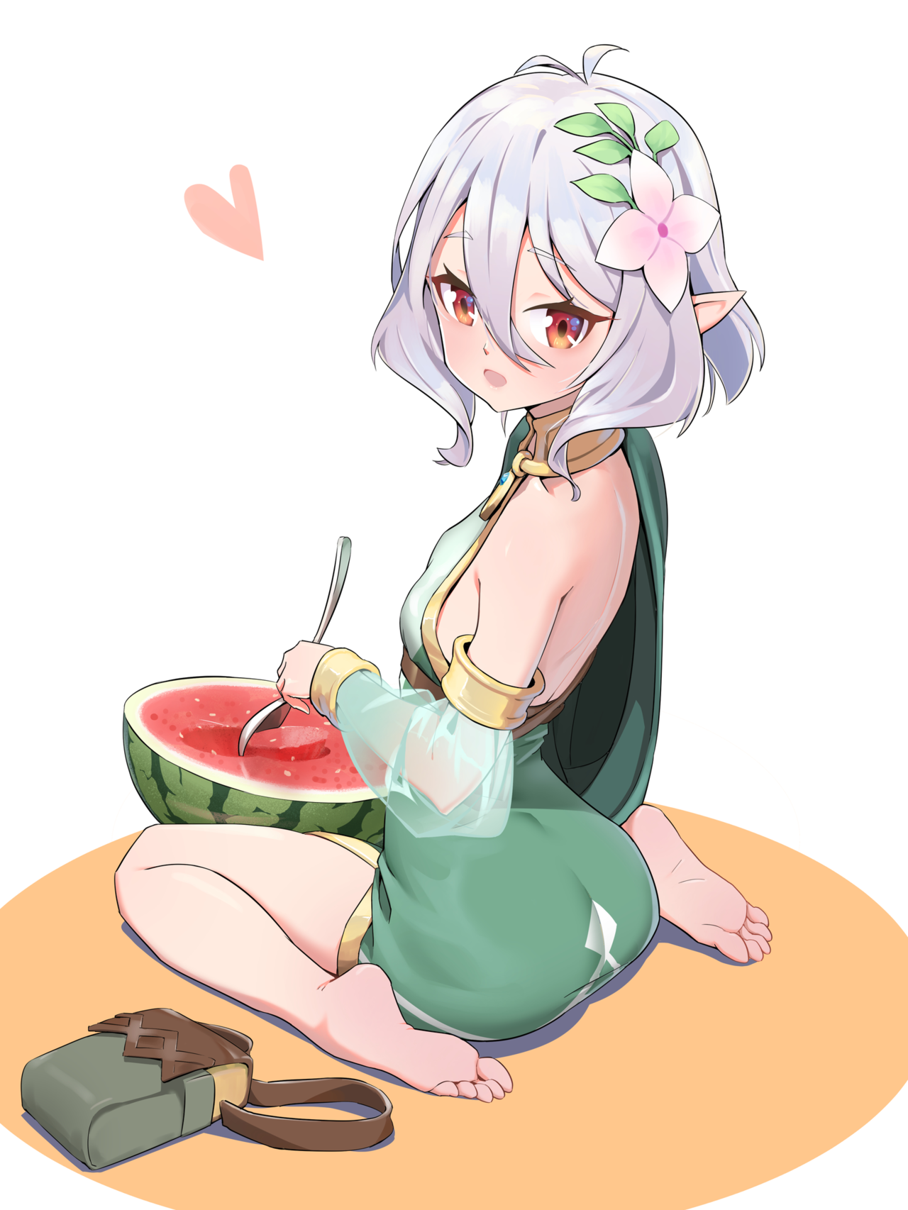 p站动漫插画壁纸：夏天吃西瓜的少女像西瓜一样甜！
