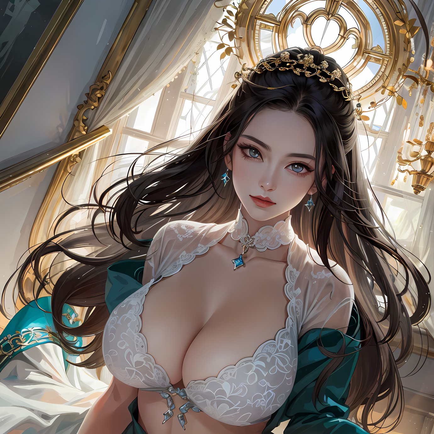 星星的颜色，黑发长发女孩，闪耀的配饰和女孩艳丽的双眸