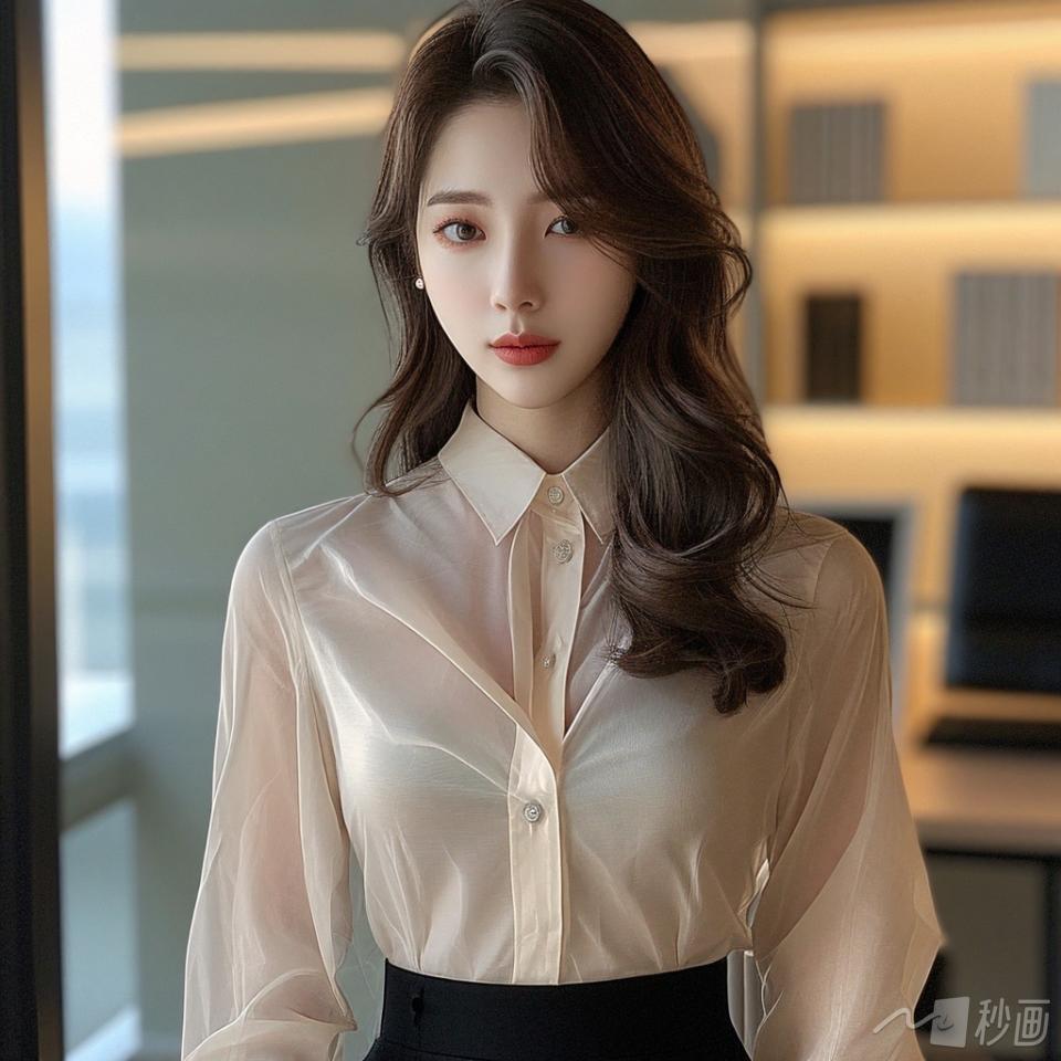 高冷韩系女神穿上轻薄衬衫