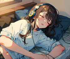 长发美少女睡前独享音乐