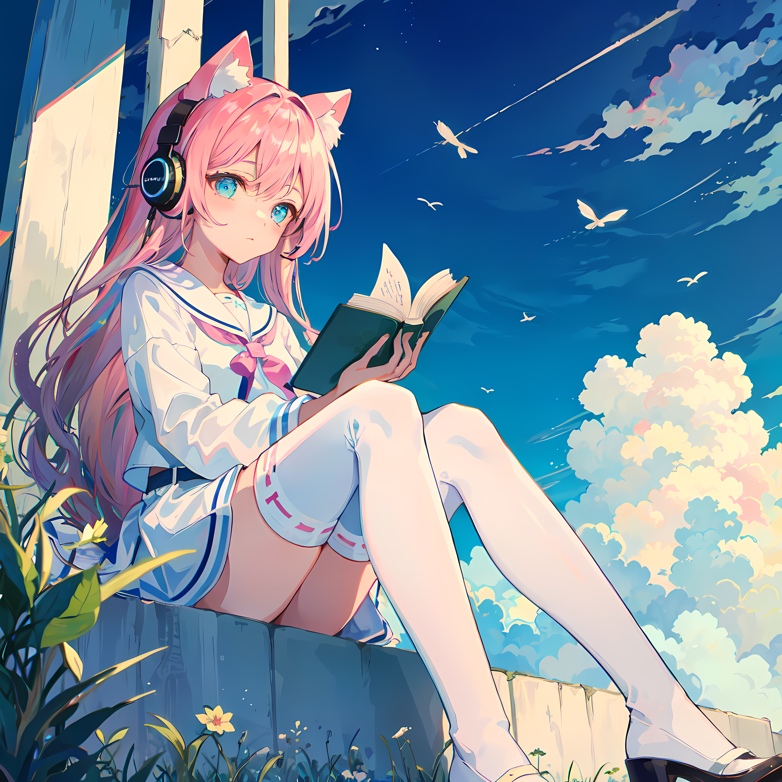独坐云端插画图片壁纸