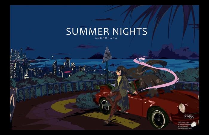 夏の夜插画图片壁纸