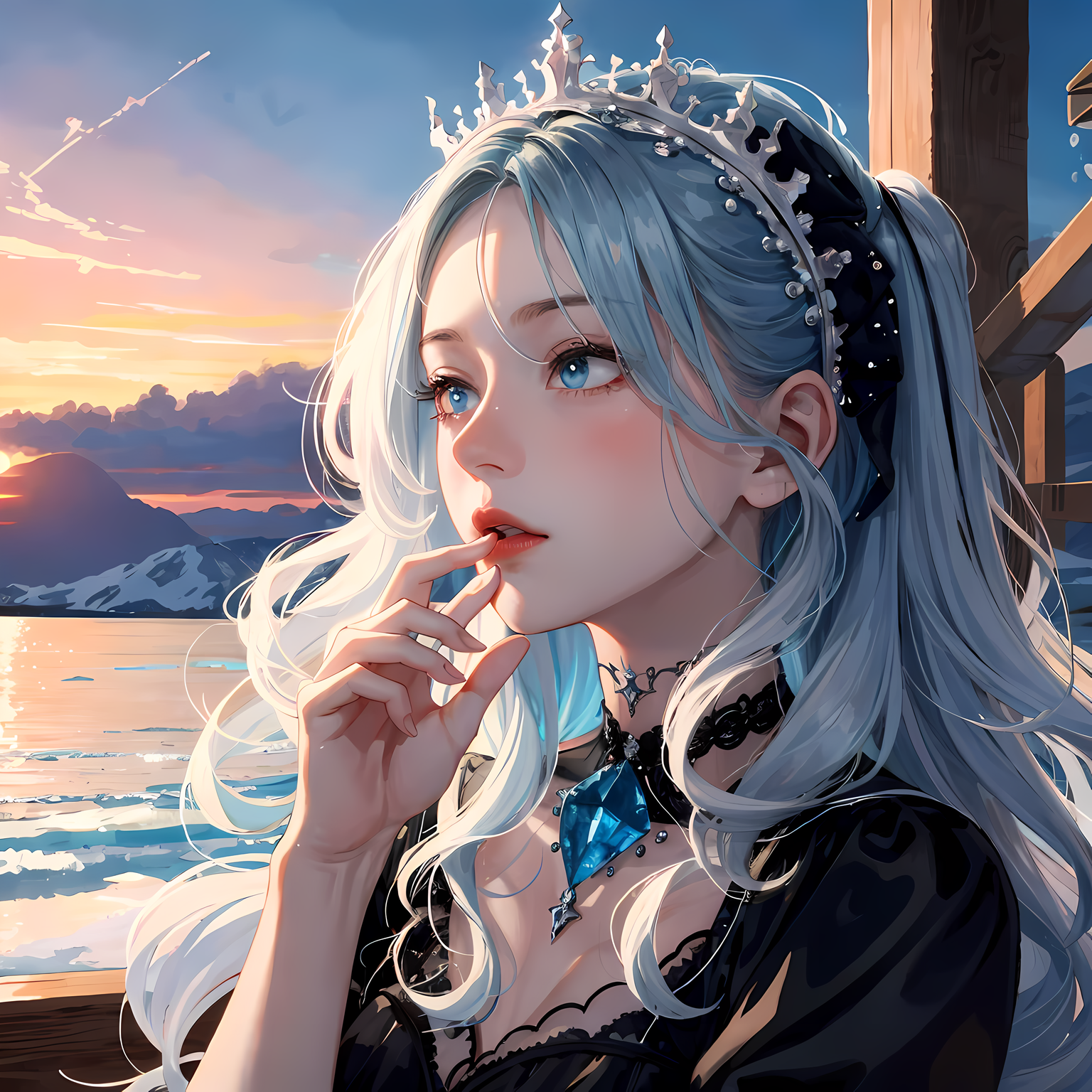 海岸边少女的夕阳漫步插画图片壁纸