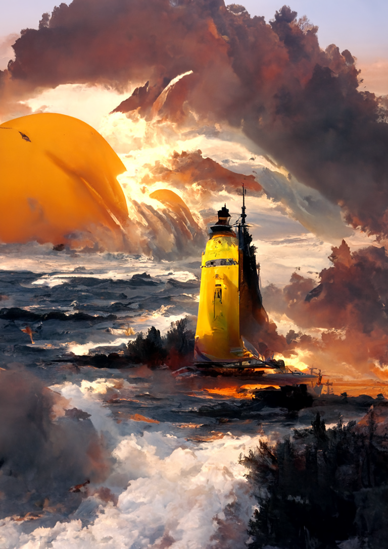 灯塔之光与浩瀚之海插画图片壁纸