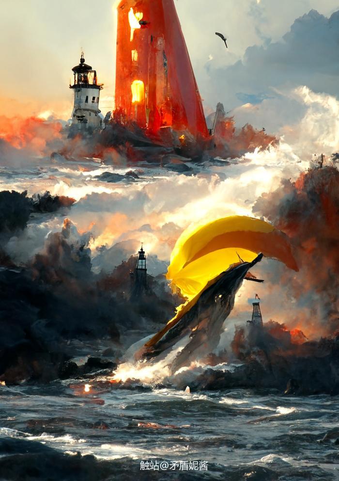 灯塔之光与浩瀚之海插画图片壁纸