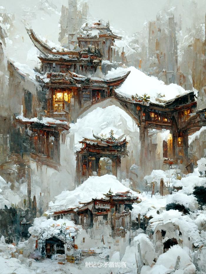 中国古建筑美之 飞雪伴俏檐插画图片壁纸