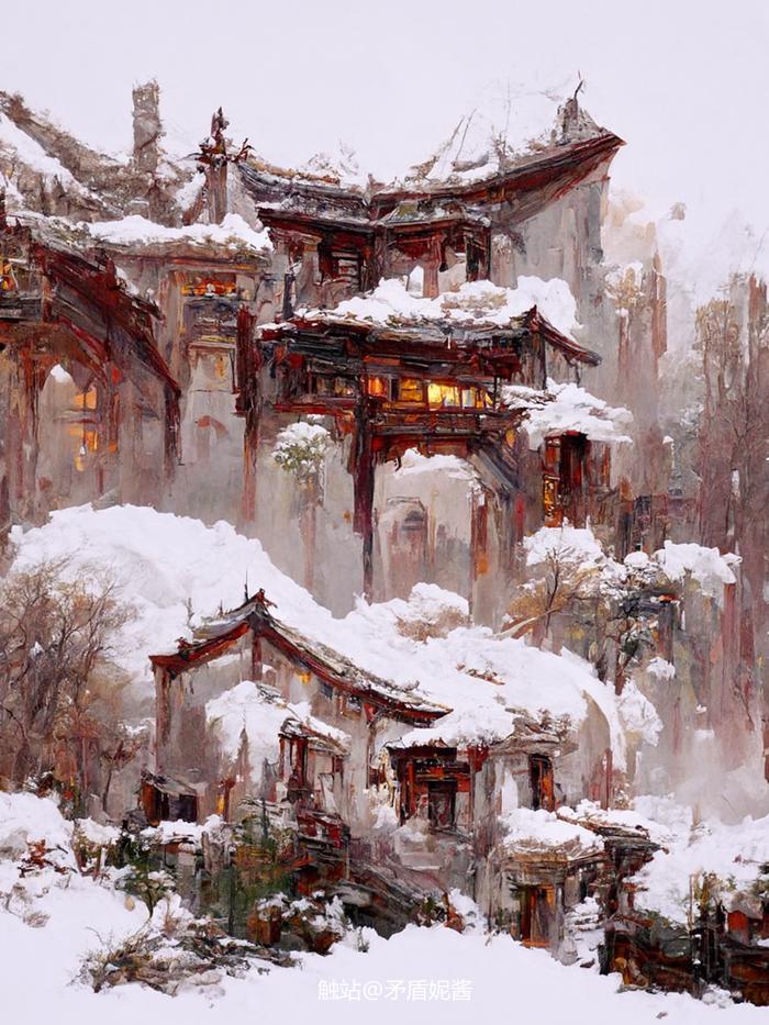 中国古建筑美之飞雪伴俏檐插画图片壁纸