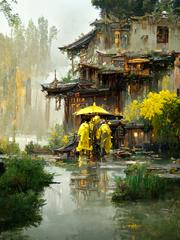 中国古建筑美之-仲夏风雨楼阁插画图片壁纸