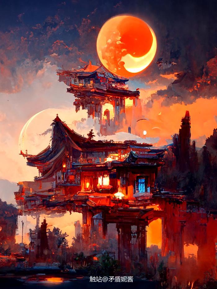 中国古建筑美之-月是故乡明插画图片壁纸
