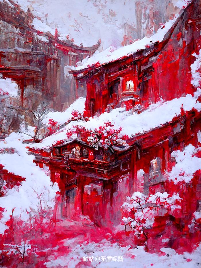 中国古建筑美之-踏雪寻梅插画图片壁纸