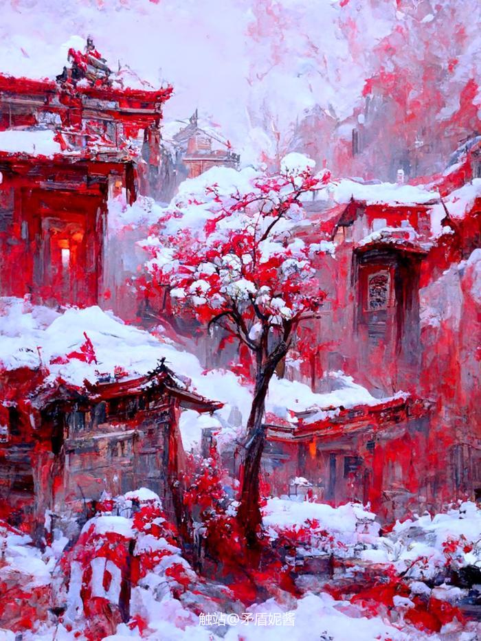 中国古建筑美之-踏雪寻梅插画图片壁纸