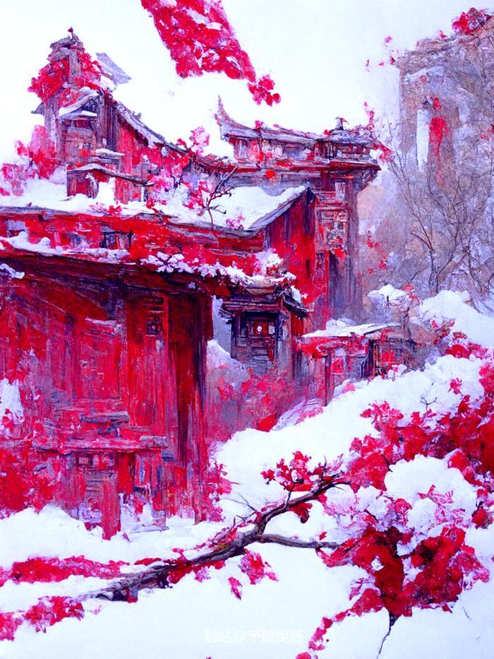 中国古建筑美之-踏雪寻梅插画图片壁纸