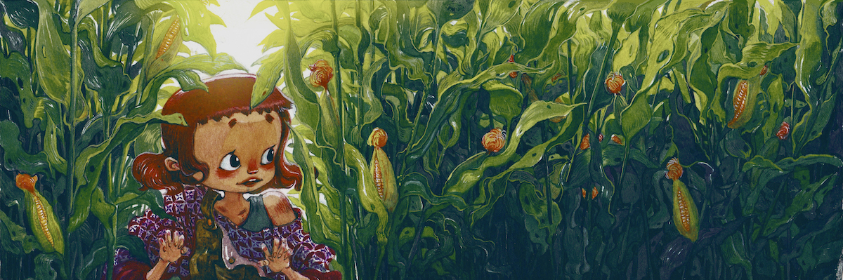 春迹—-玉米地里的躲猫猫插画图片壁纸