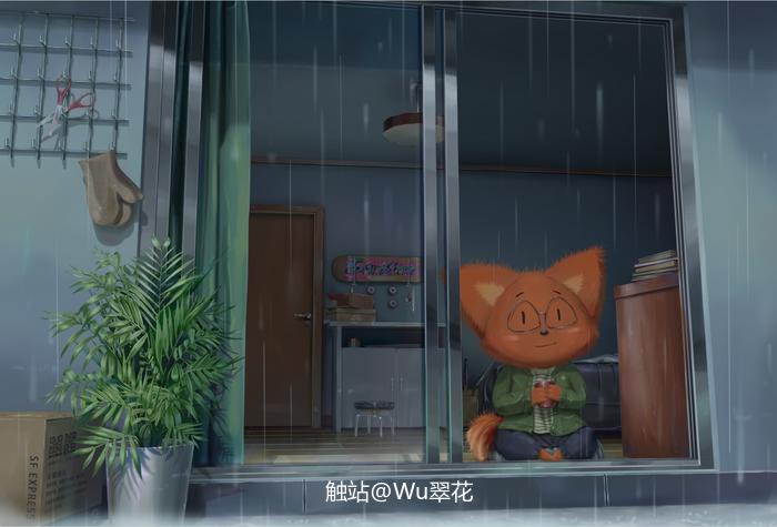 狐翠花看外头下雨哈哈哈插画图片壁纸