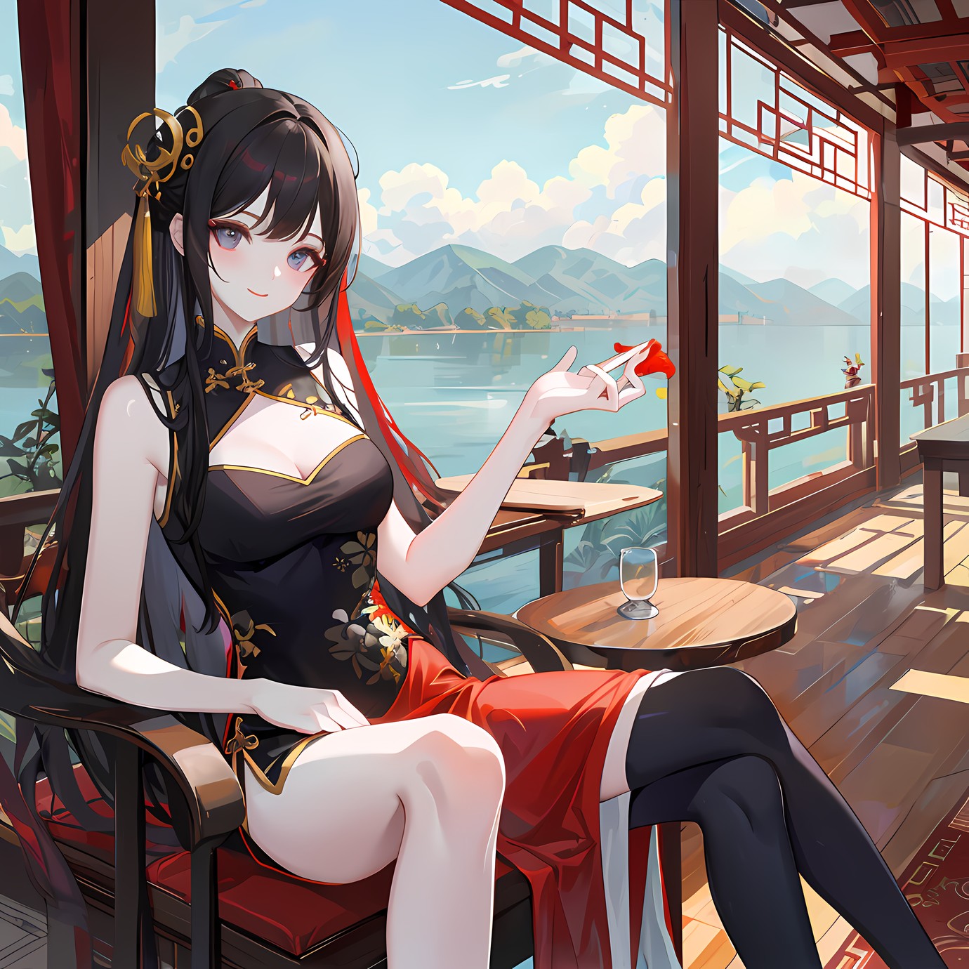 蓝天白云翩翩女孩