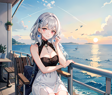 夏日少女与海-日系薄涂风景